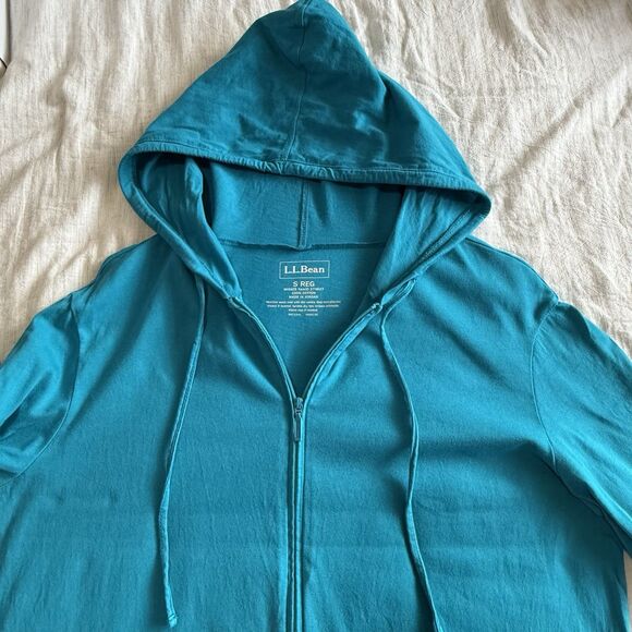 LL Bean Bright Blue Full Zip Hooded 3/4 Sleeve Beach Swim Cover Up Dress Small - Picture 14 of 14